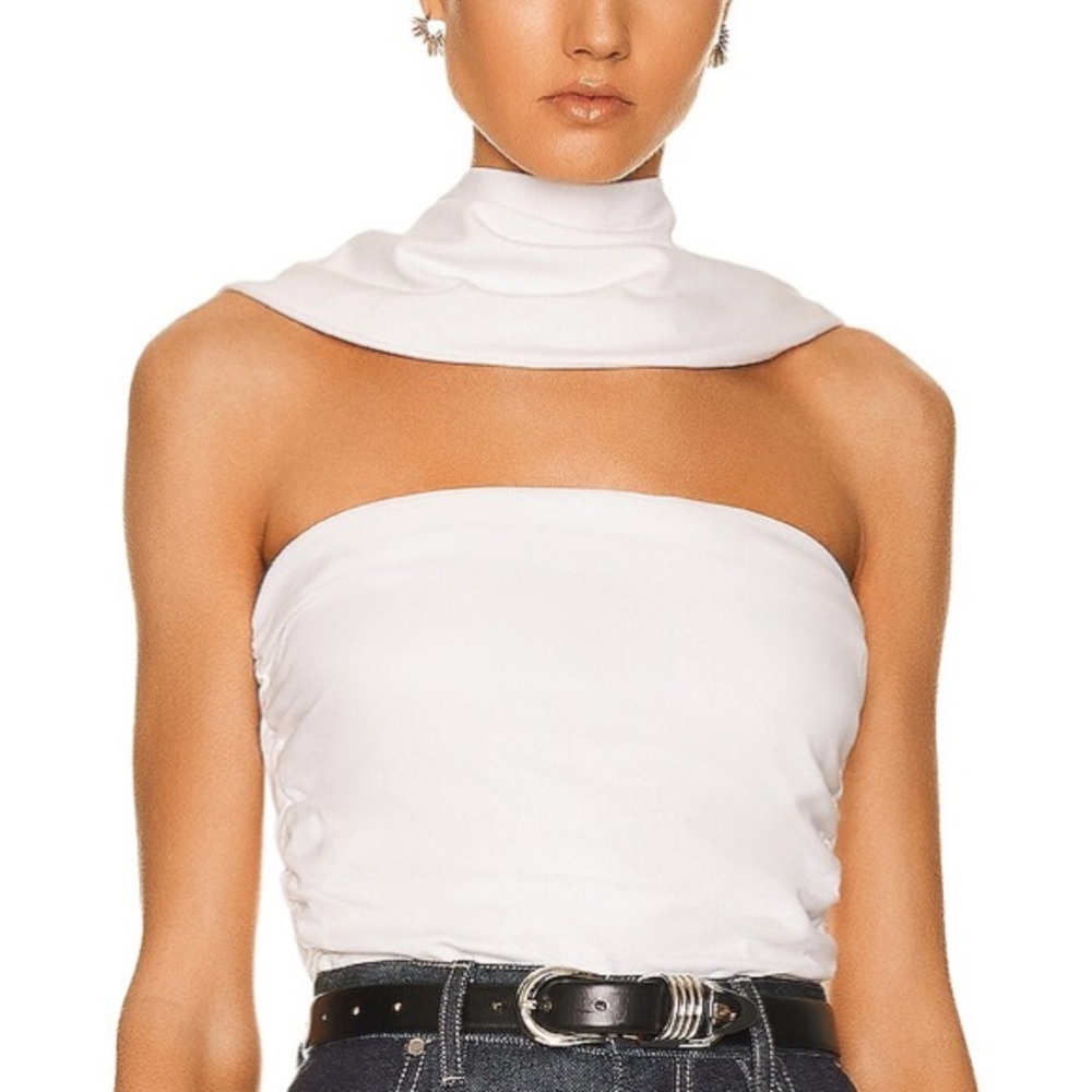 Cushnie Et Ochs Audrey Optic White Scarf Neck Ruched Crop Top - Sz S and M
